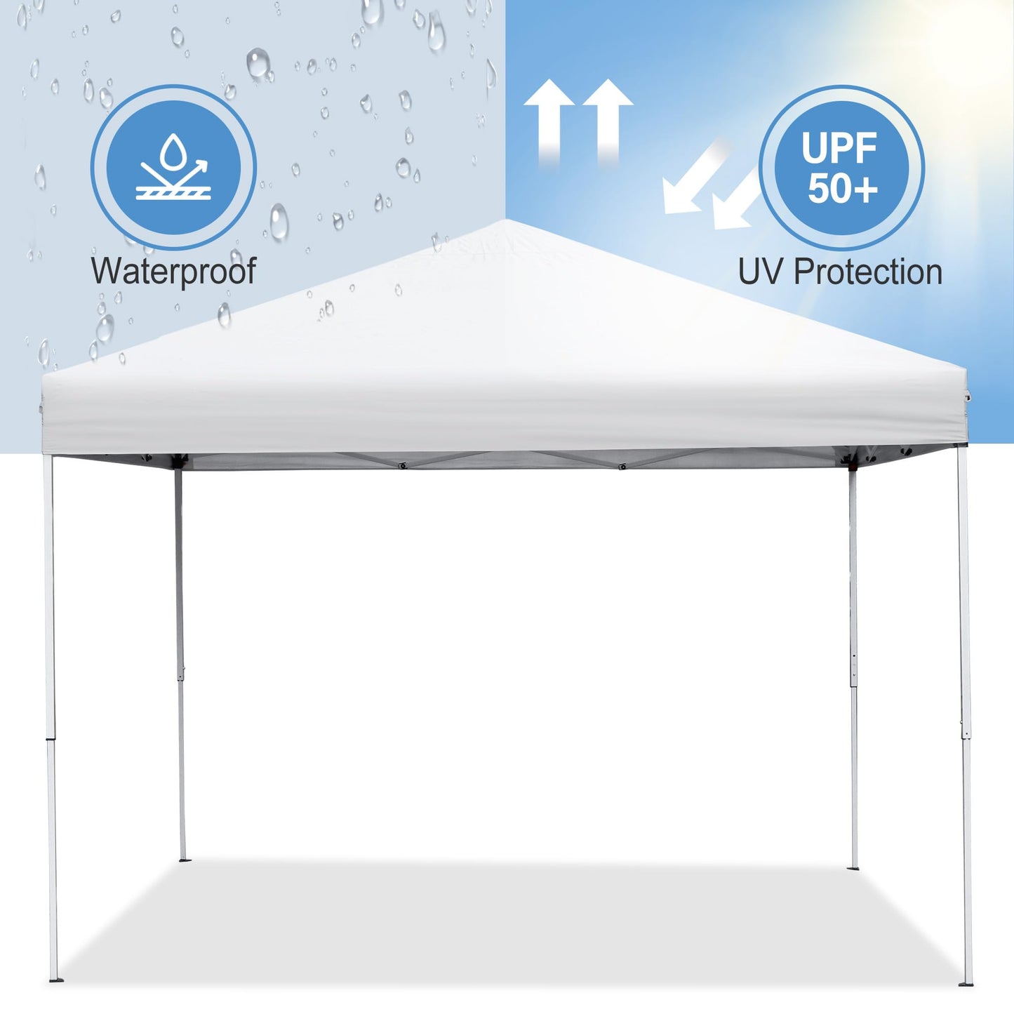 ZENY 10x10 Pop Up Canopy Tent Easy Set-up Outdoor Patio Canopy Adjustable Straight Leg Heights Instant Shelter with Wheeled Bag, Ropes (10x10ft-Grey)