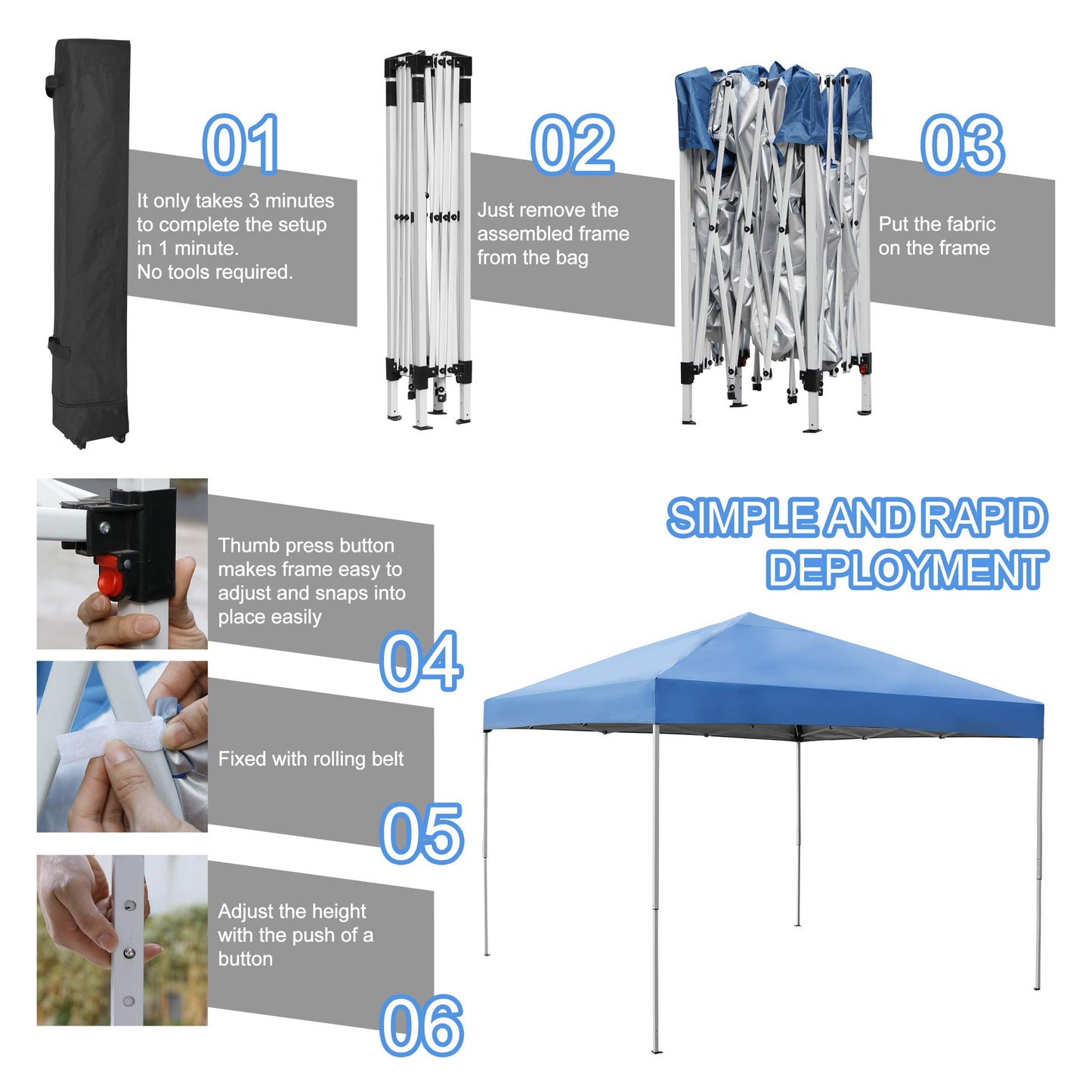 ZENY 10x10 Pop Up Canopy Tent Easy Set-up Outdoor Patio Canopy Adjustable Straight Leg Heights Instant Shelter with Wheeled Bag, Ropes (10x10ft-Grey)