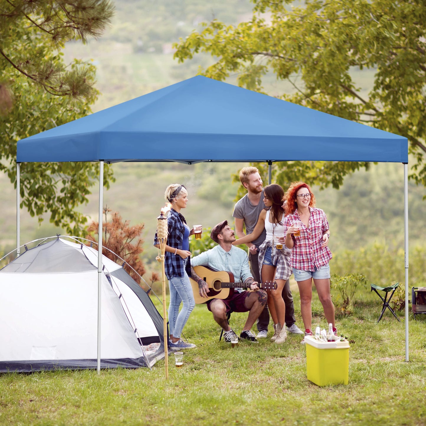 ZENY 10x10 Pop Up Canopy Tent Easy Set-up Outdoor Patio Canopy Adjustable Straight Leg Heights Instant Shelter with Wheeled Bag, Ropes (10x10ft-Grey)