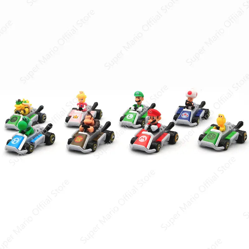 8pcs/lot Super Mario Series Toy Car Model Sliding Racing Cars Cartoon Game Character Anime Figure KARTING Collecting Toys Gifts