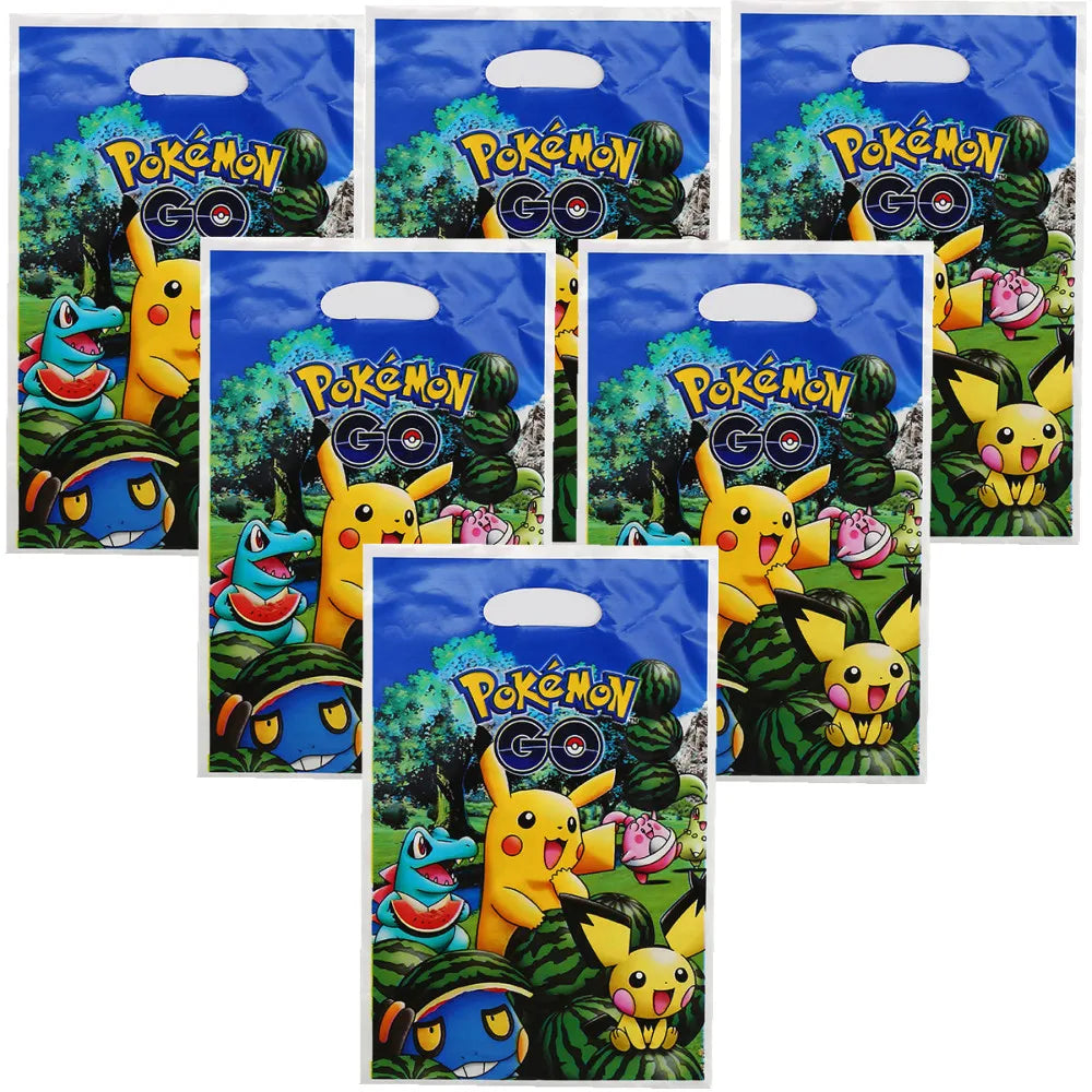 10Pcs/Pack Cartoon Pokemon Pikachu Theme Plastic Candy Loot Bag Handle Gift Bag Kids Favor Birthday Party Decoration Supplies