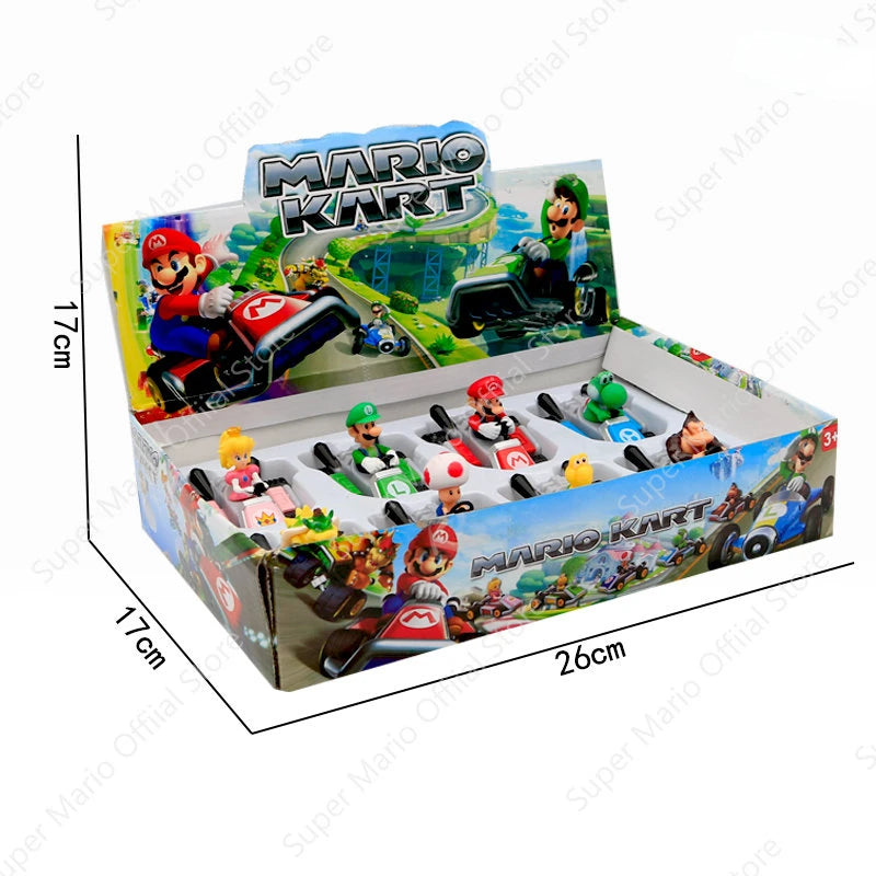 8pcs/lot Super Mario Series Toy Car Model Sliding Racing Cars Cartoon Game Character Anime Figure KARTING Collecting Toys Gifts