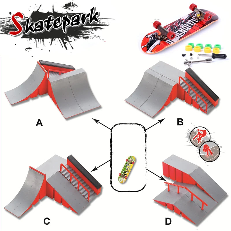 4 in 1Mini Scene Finger Skateboards Bike Roller Skating Shoes Parts For Tech Deck Ramp Venue Combination Set Indoor Home Toys