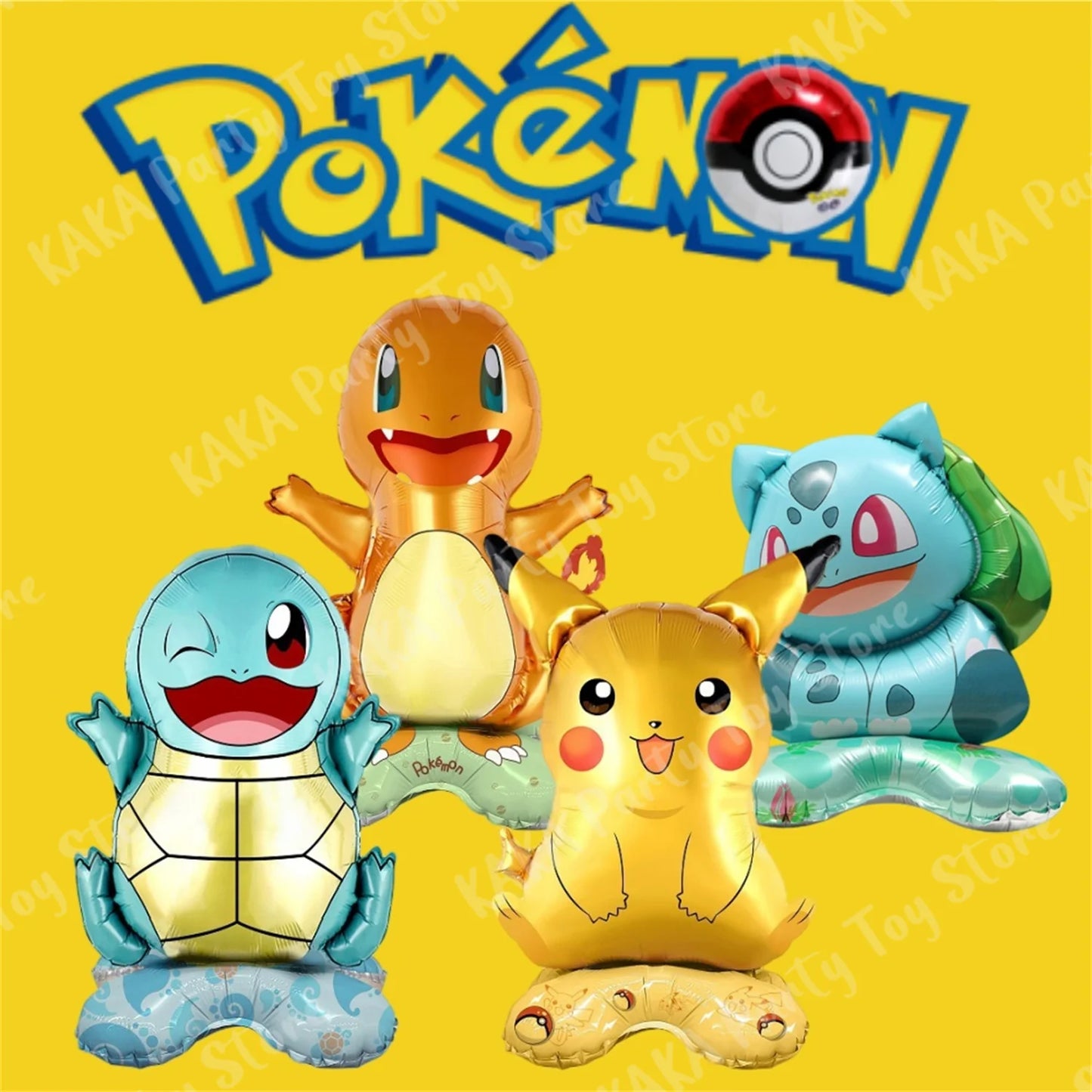 4Pcs Standing Pokemon Balloon Cartoon Pikachu Squirtle Bulbasaur figure Foil Ballon Decoration Supplies Kids Birthday Party Gift