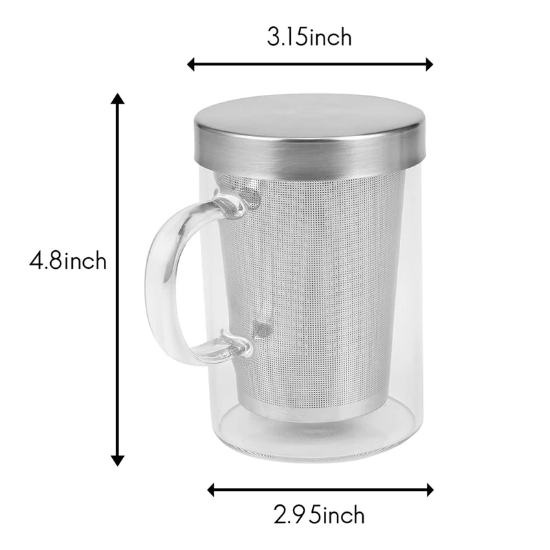 3X 500Ml Heat-Resistant Glass Tea Infuser Mug With Stainless Steel Lid Coffee Cup Tumbler Kitchen Heat-Resistant Large