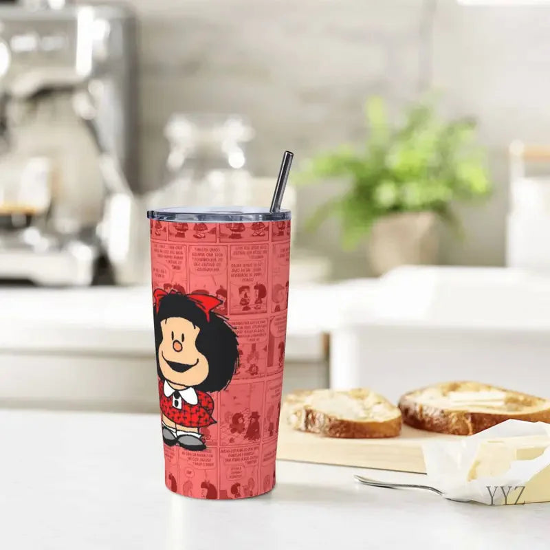 20oz Mafalda Cartoon Tumbler Vacuum Insulated Anime Thermal Cup with Lid Straw Office Home Mugs Hot Cold Drink