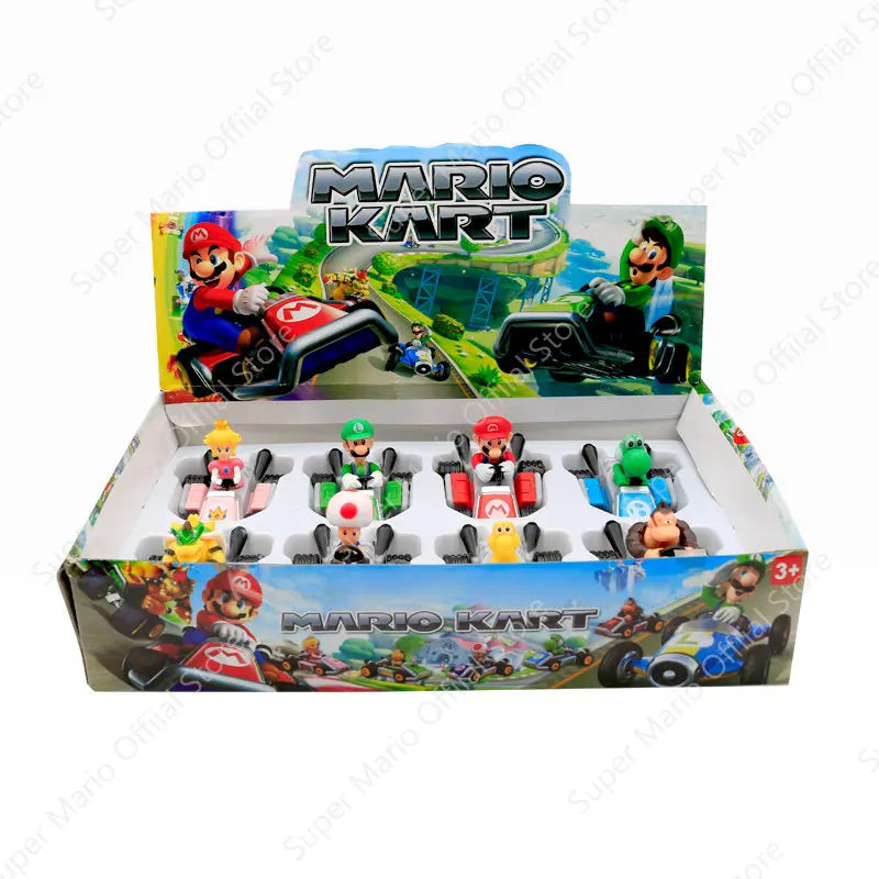 8pcs/lot Super Mario Series Toy Car Model Sliding Racing Cars Cartoon Game Character Anime Figure KARTING Collecting Toys Gifts