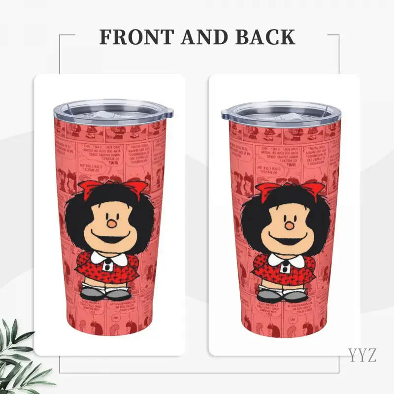 20oz Mafalda Cartoon Tumbler Vacuum Insulated Anime Thermal Cup with Lid Straw Office Home Mugs Hot Cold Drink