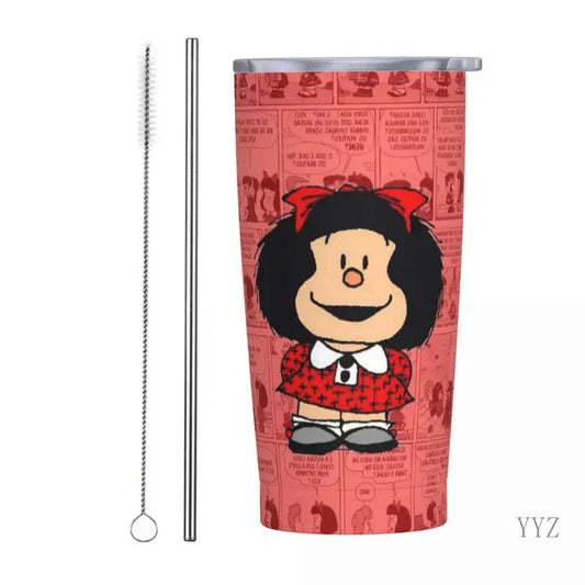 20oz Mafalda Cartoon Tumbler Vacuum Insulated Anime Thermal Cup with Lid Straw Office Home Mugs Hot Cold Drink