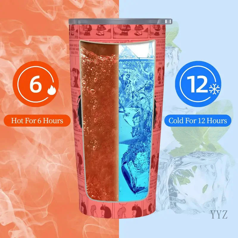 20oz Mafalda Cartoon Tumbler Vacuum Insulated Anime Thermal Cup with Lid Straw Office Home Mugs Hot Cold Drink