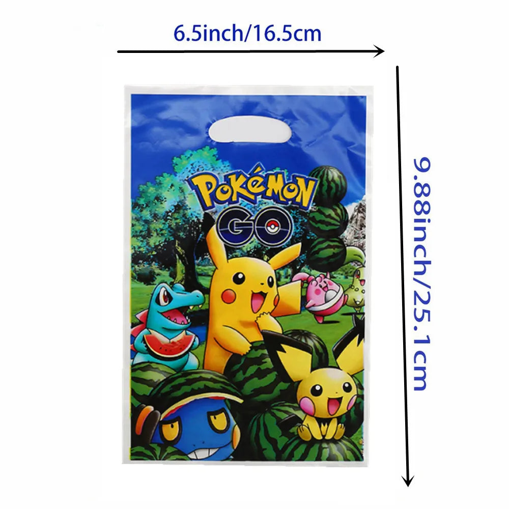 10Pcs/Pack Cartoon Pokemon Pikachu Theme Plastic Candy Loot Bag Handle Gift Bag Kids Favor Birthday Party Decoration Supplies