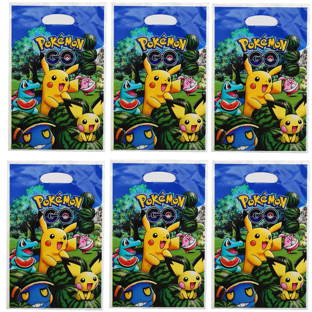 10Pcs/Pack Cartoon Pokemon Pikachu Theme Plastic Candy Loot Bag Handle Gift Bag Kids Favor Birthday Party Decoration Supplies